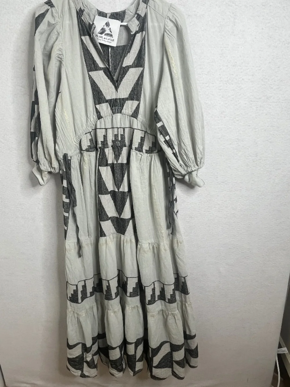 Pearl & Caviar Boho Geometric Print Midi Dress Long Sleeve Flowy S - Picture 1 of 6